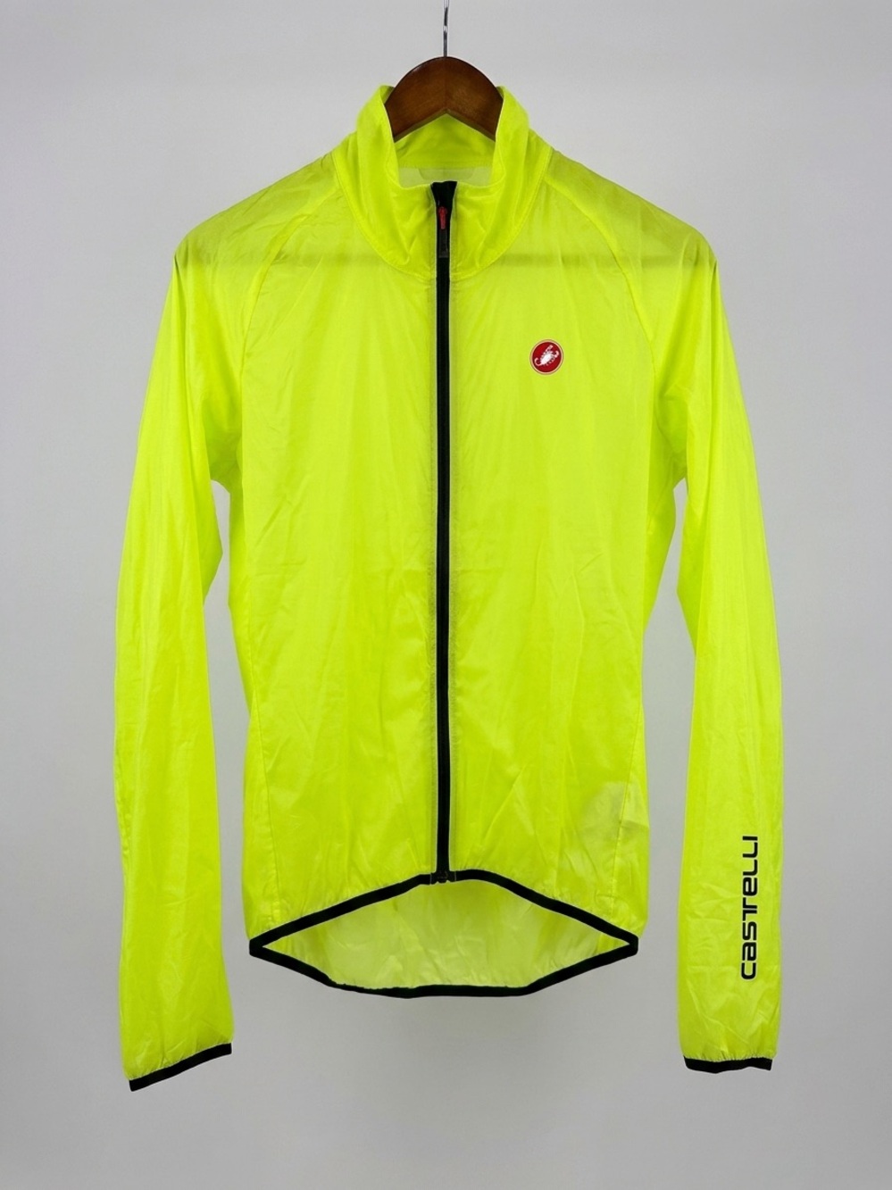 Castelli Cycling Wind Jacket Men's XL Neon Yellow Packable Full Zip NEW‎